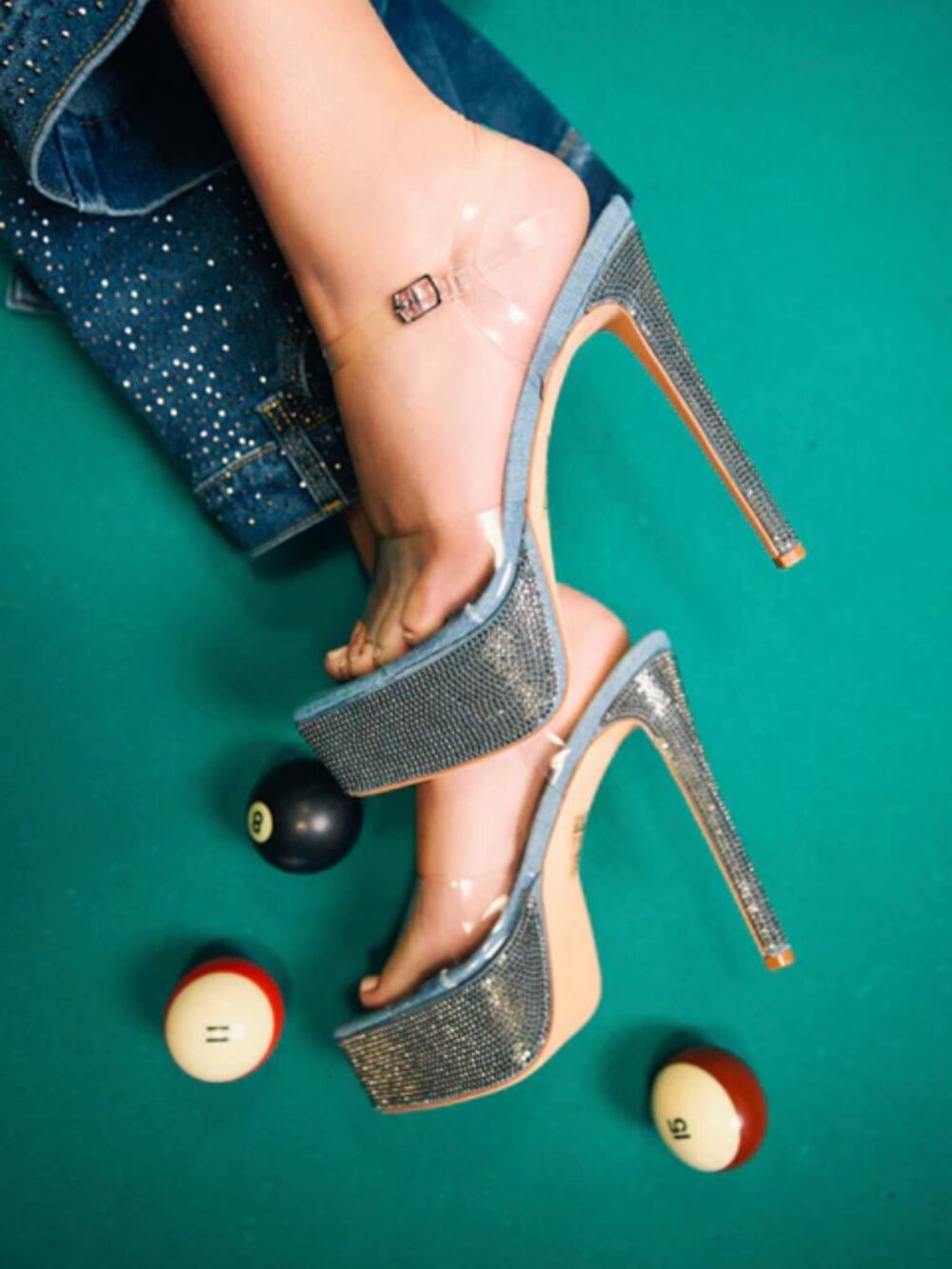 AZALEA WANG ISAURA Denim Platform Rhinestone Sandal Size 8.5
